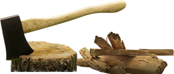 Foto der Holzhacker Holzhacke auf Baumstumpf